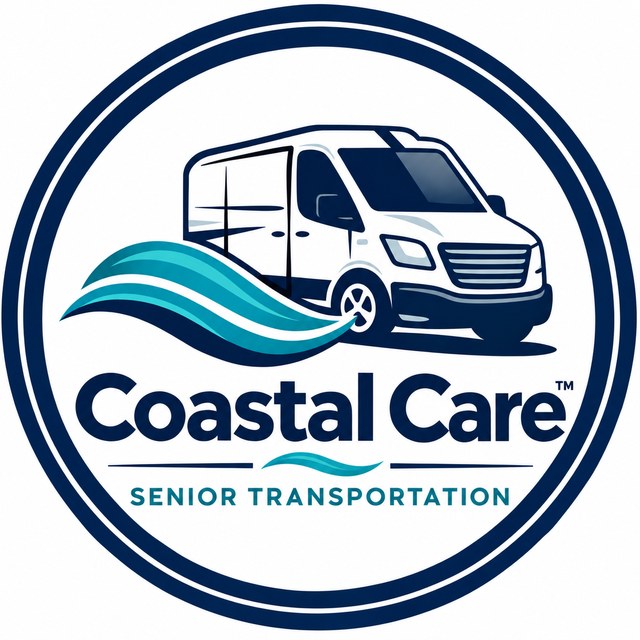 Coastal Care Senior Transportation logo with a white van and wave